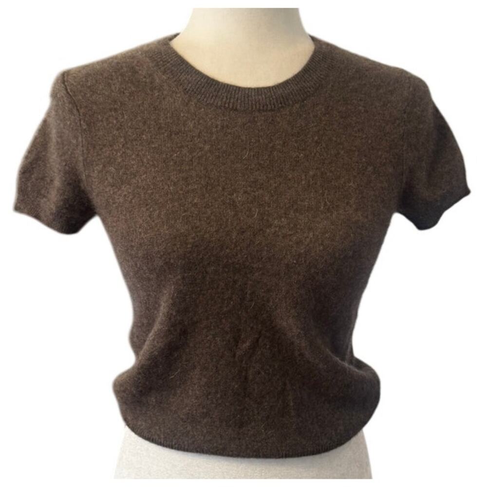 Quince 100% Mongolian Cashmere Tee Sweater Brown Short Sleeve Size Small - Picture 2 of 7